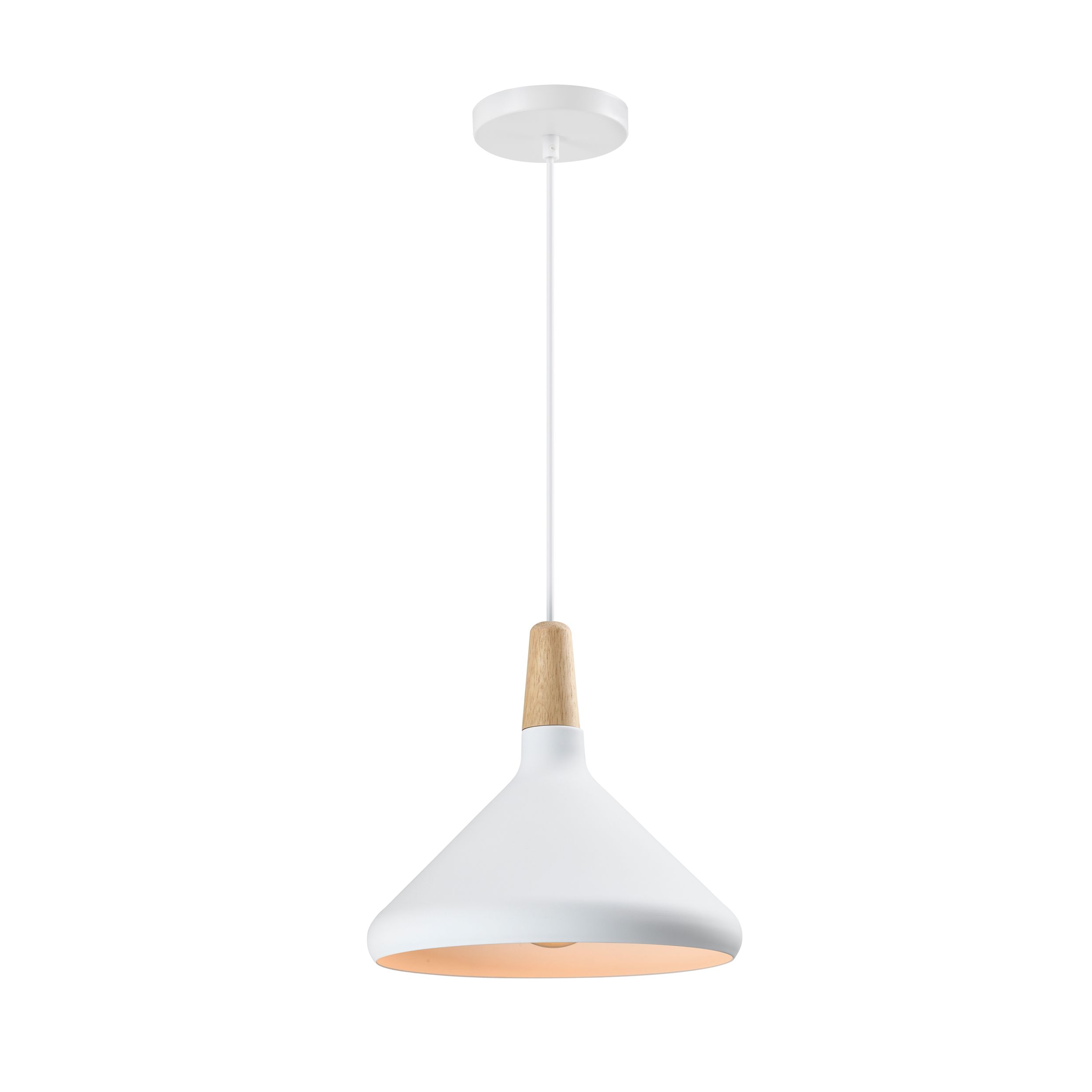 Scandinavische QUVIO Hanglamp in Wit – Minimalistisch Design met Houten Kop