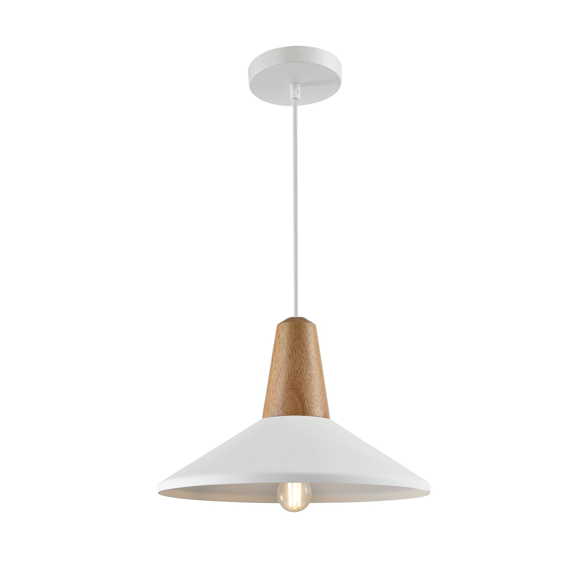 Scandinavische QUVIO Hanglamp met Houten Hoed – Wit & Bruin, 35 cm