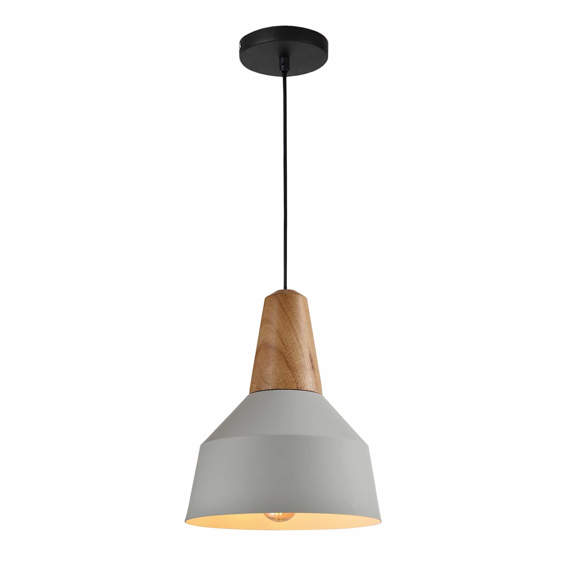 Scandinavische QUVIO hanglamp met houten kop – Grijs & bruin, 23 cm