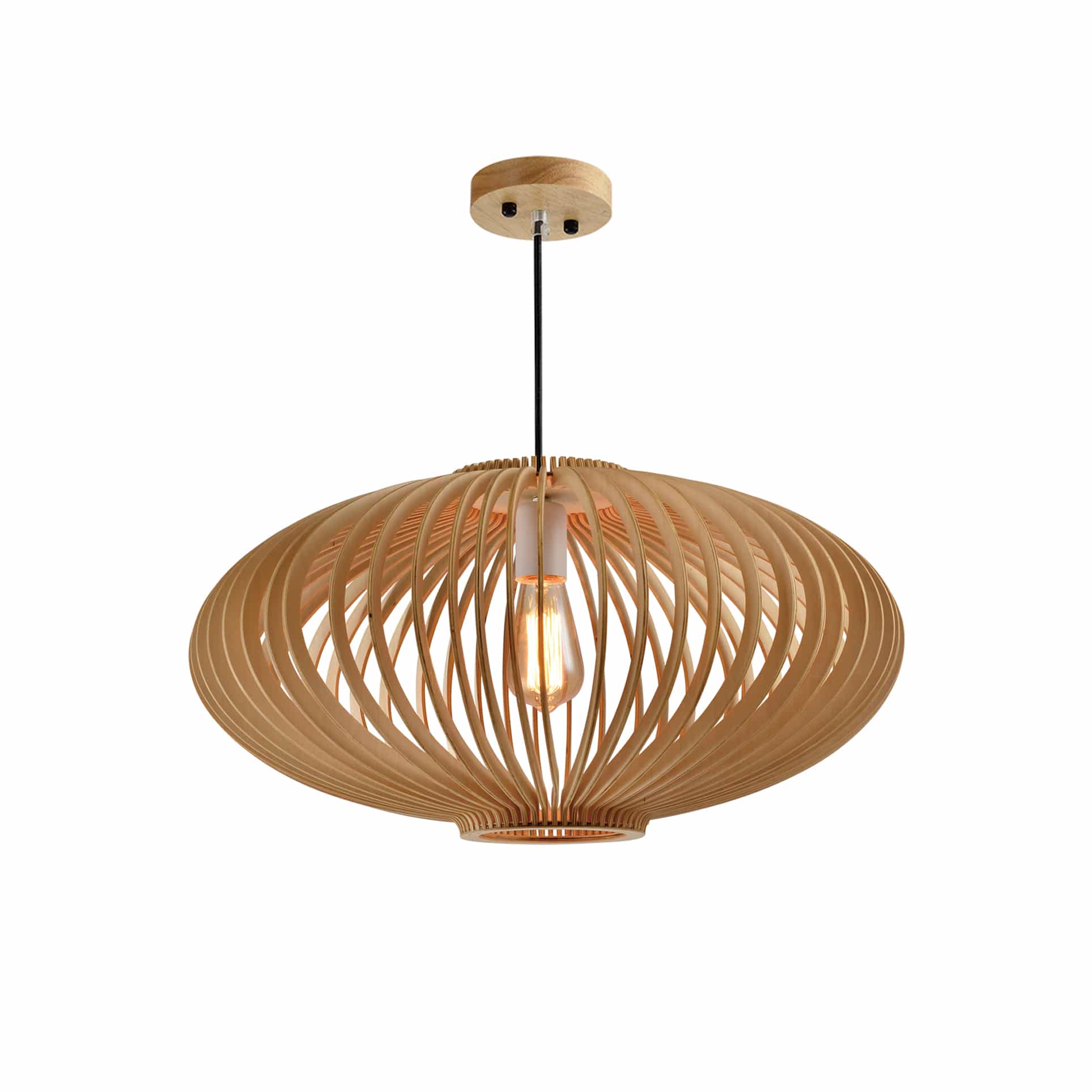 Scandinavische QUVIO Hanglamp met ronde houten kap – Warm en sfeervol design