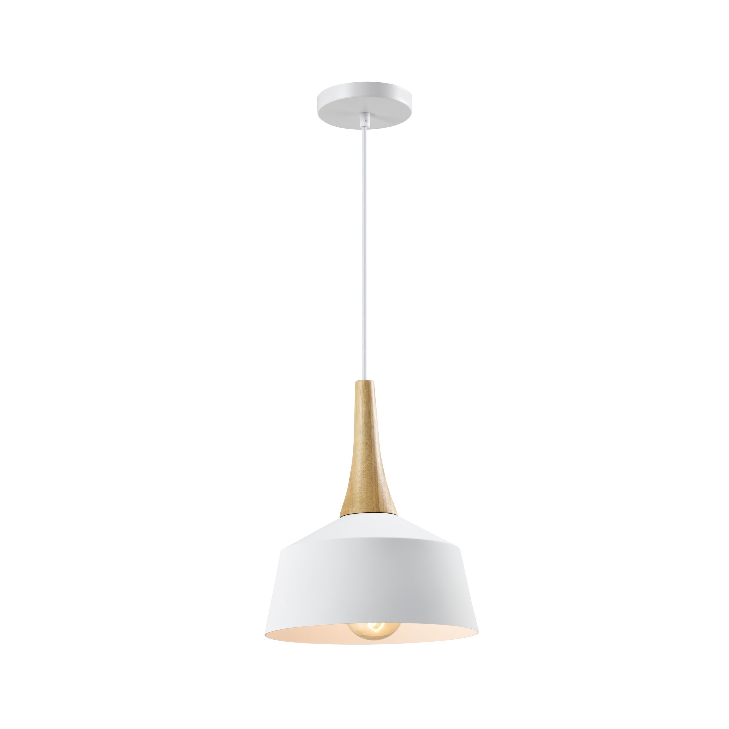 Scandinavische QUVIO Hanglamp – Minimalistisch Design met Houten Kop in Wit