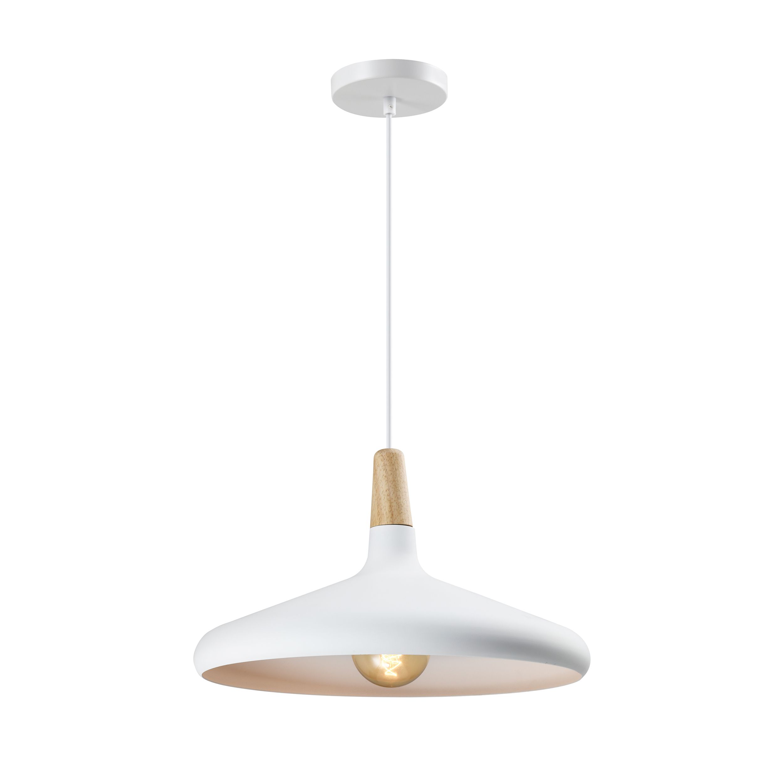 Scandinavische QUVIO Hanglamp Wit met Houten Kap – Minimalistisch Design