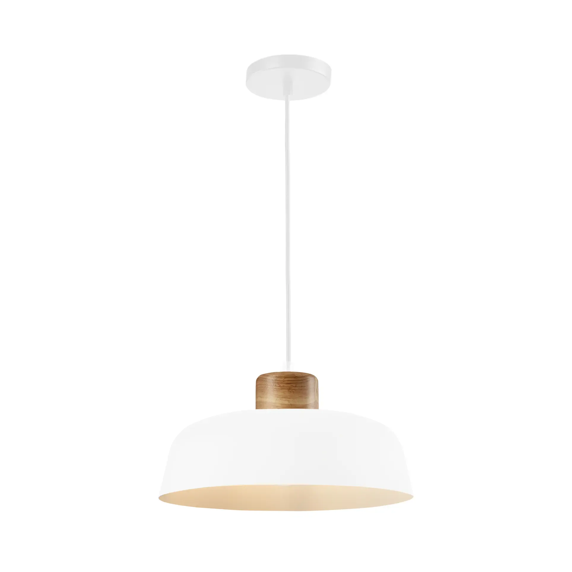 Scandinavische ronde hanglamp QUVIO – wit & bruin, 30 cm