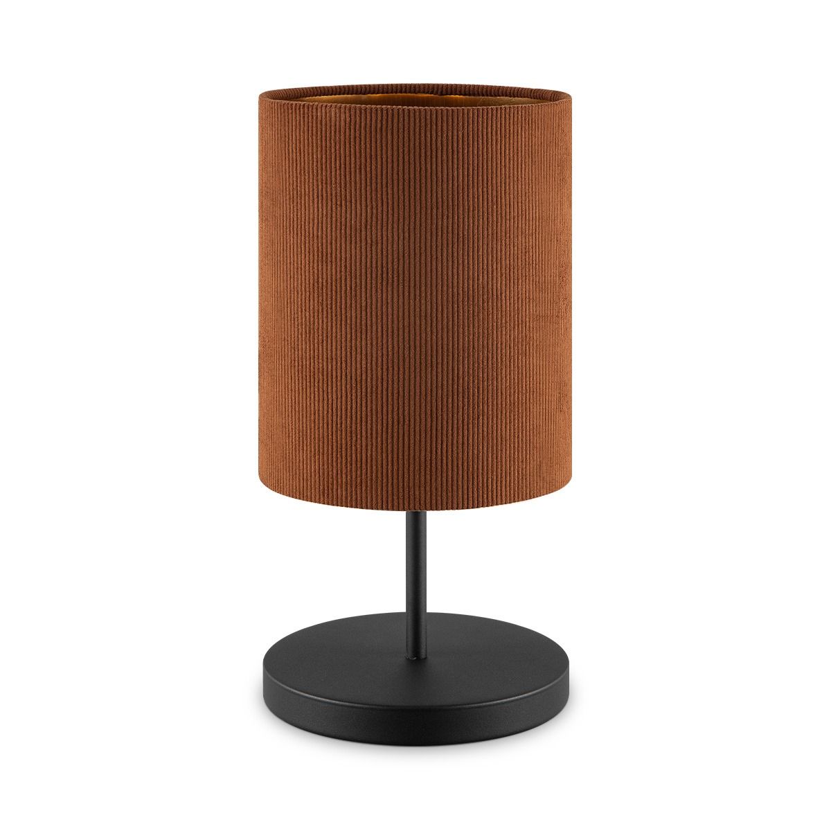 Scandinavische tafellamp met corduroy kap – warme bruine cylinder, 40 cm hoog