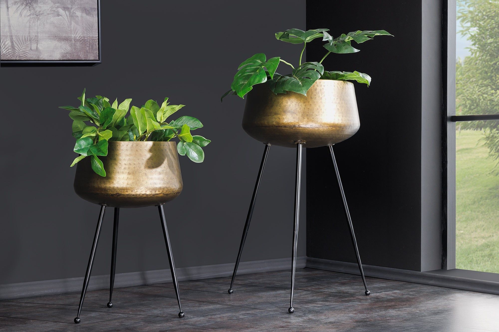 Set van 2 Bloempot FLOWERS – Goud & Zwart, 65 cm, Design van Invicta Interior