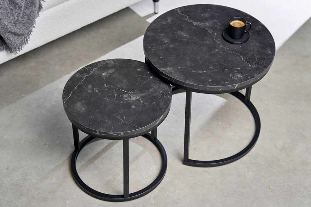 Set van 2 Elegante Zwarte Bijzettafels met Marmeren Top – Modern Design van Invicta Interior