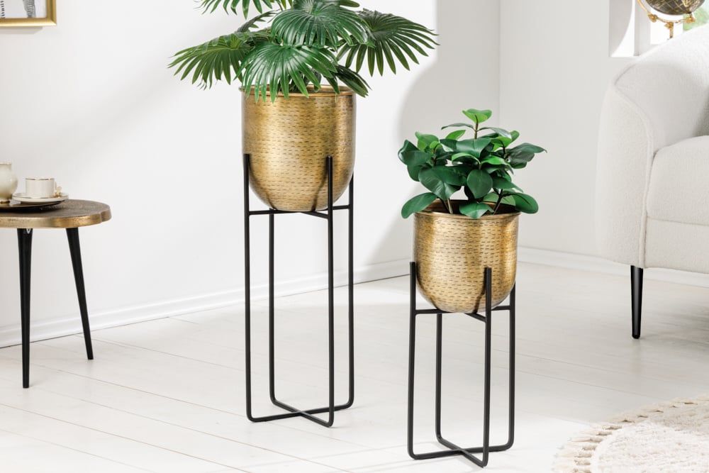 Set van 2 Goud‑Zwart Hammerende Bloempotten UNIT – Stijlvolle Accenten voor Elk Interieur