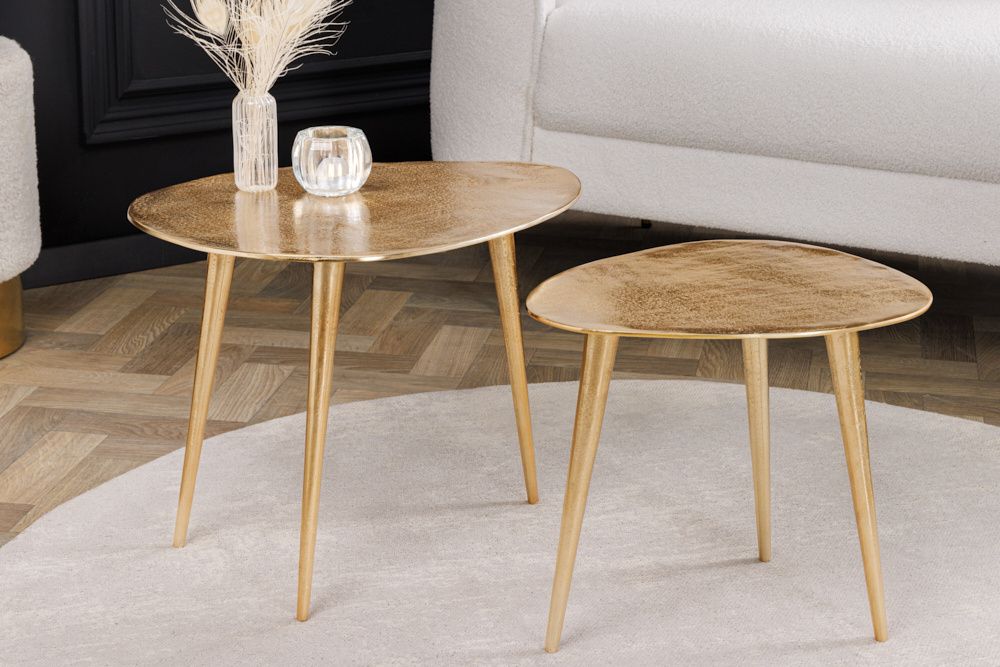 Set van 2 handgemaakte gouden salontafels – 50 cm – Invicta Interior