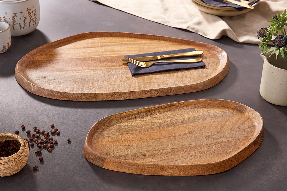 Set van 2 massieve dienbladen AMAZONAS 56 cm – handgemaakt mangohout van Invicta Interior