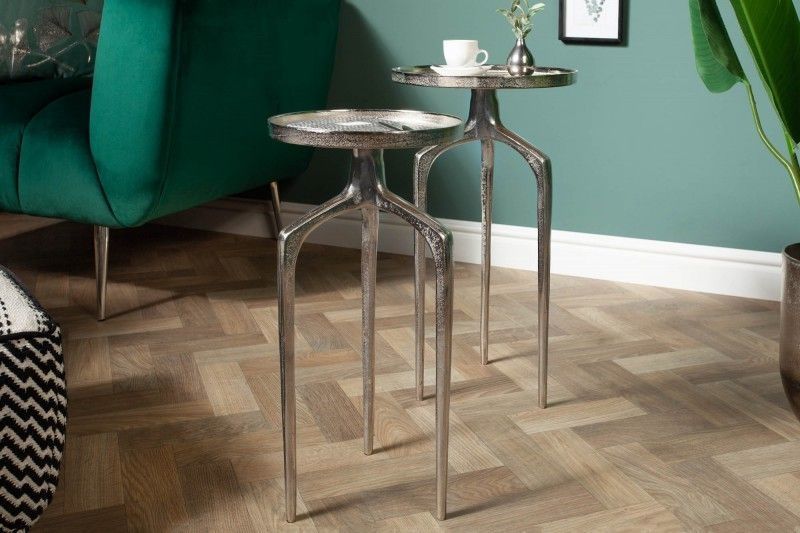 Set van 2 ronde bijzettafels – Shabby Chic zilverkleurig metaal, 60 cm | Invicta Interior