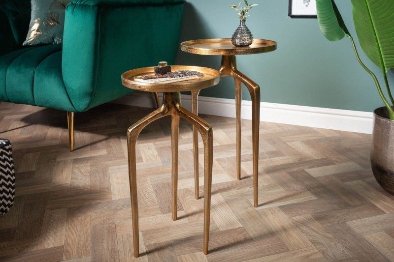 Set van 2 ronde gouden bijzettafels – ABSTRACT 60 cm – Shabby Chic design