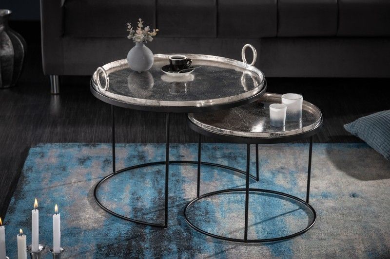 Set van 2 ronde salontafels ELEMENTS – 65 cm, zilverzwart, Invicta Interior