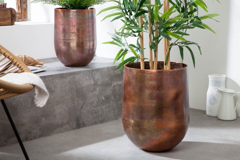 Set van 2 vloeiende bloempotten FLOWERS XL – Koper gegalvaniseerd, 20 cm & 30 cm