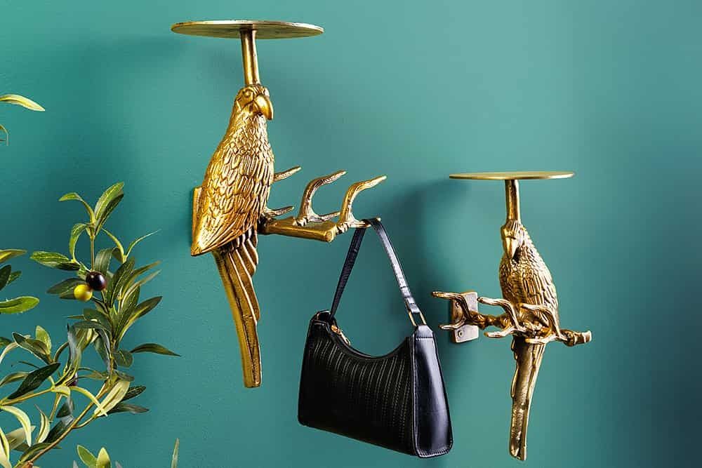 Set van 2 wandkapstokken WILDLIFE BIRDS – Handgemaakt goud metaaldesign (45 cm)