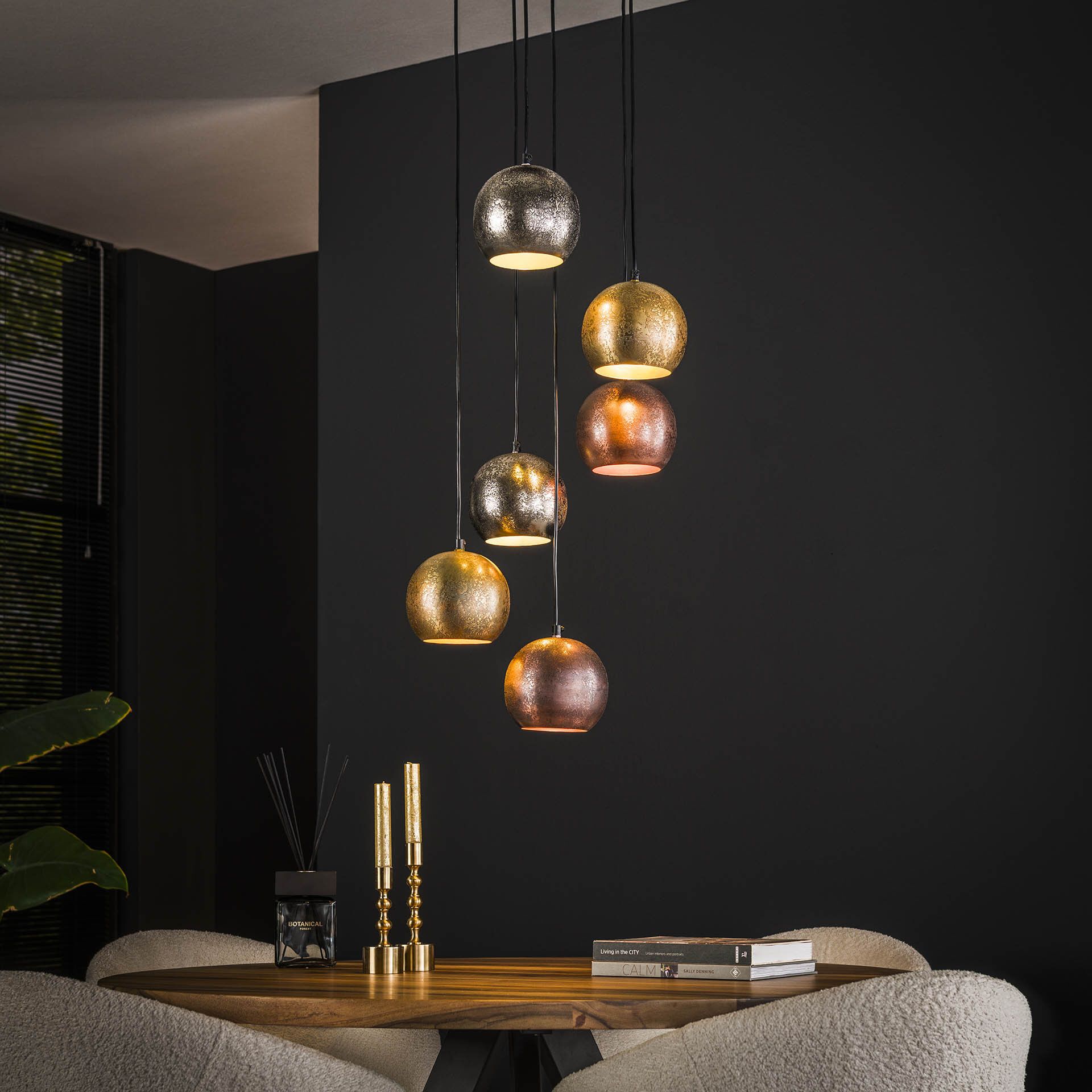 Shaketta 6‑lampen Hanglamp – Metalen mix in chroom, goud & koper