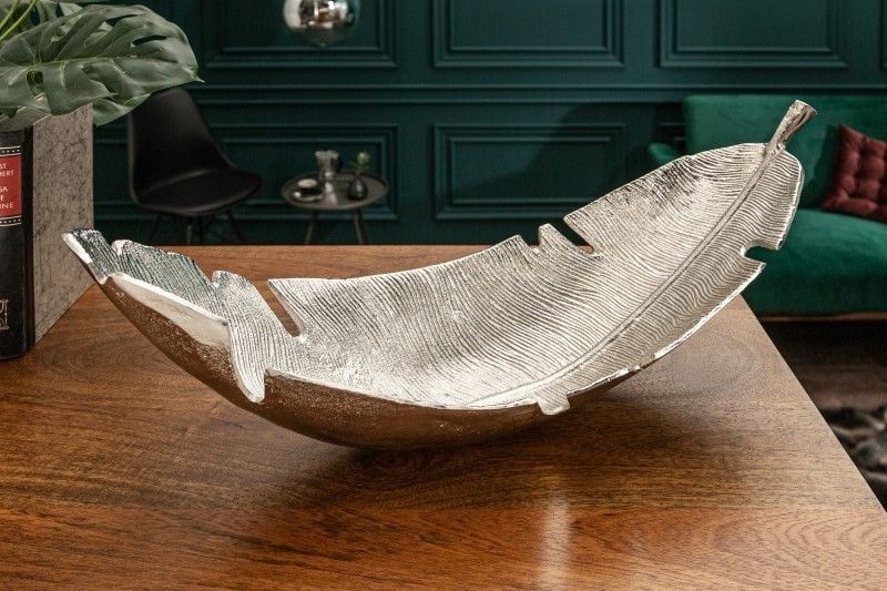 Sleek Silver Leaf Designkom 62 cm – Handgemaakt Metaaldecor van Invicta Interior