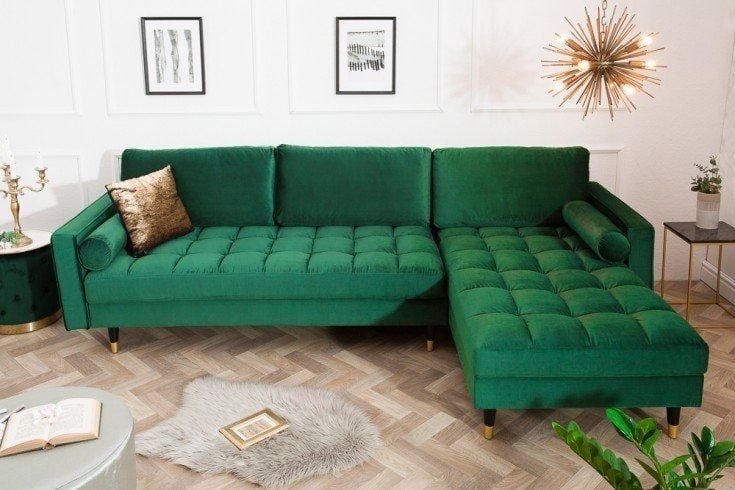 Smaragdgroene Elegante Hoekbank COSY Velvet – Luxe Fluwelen 3‑zitsbank van Invicta Interior