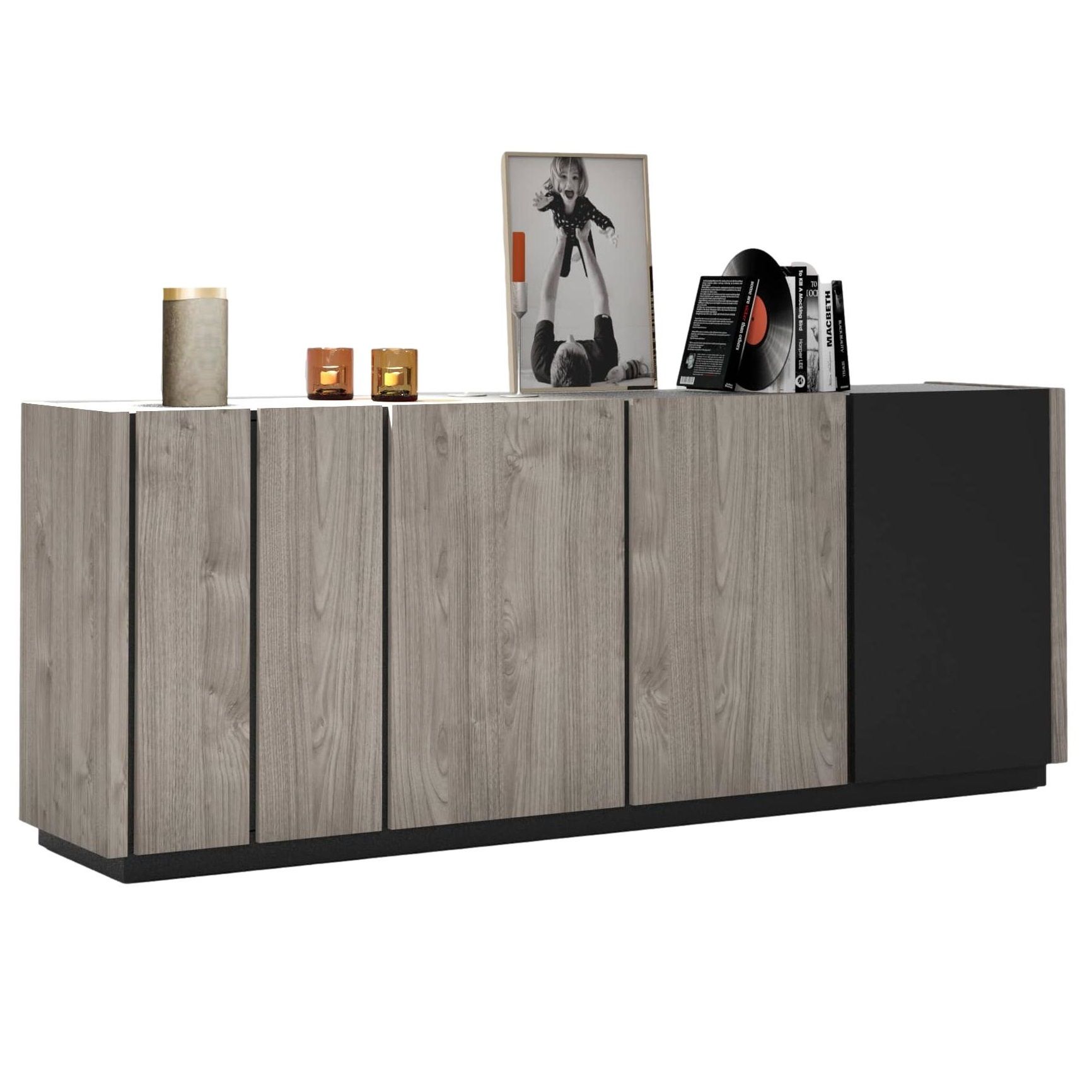 Snapp dressoir 220 cm – robuuste grijze eiken met antraciethandgrepen