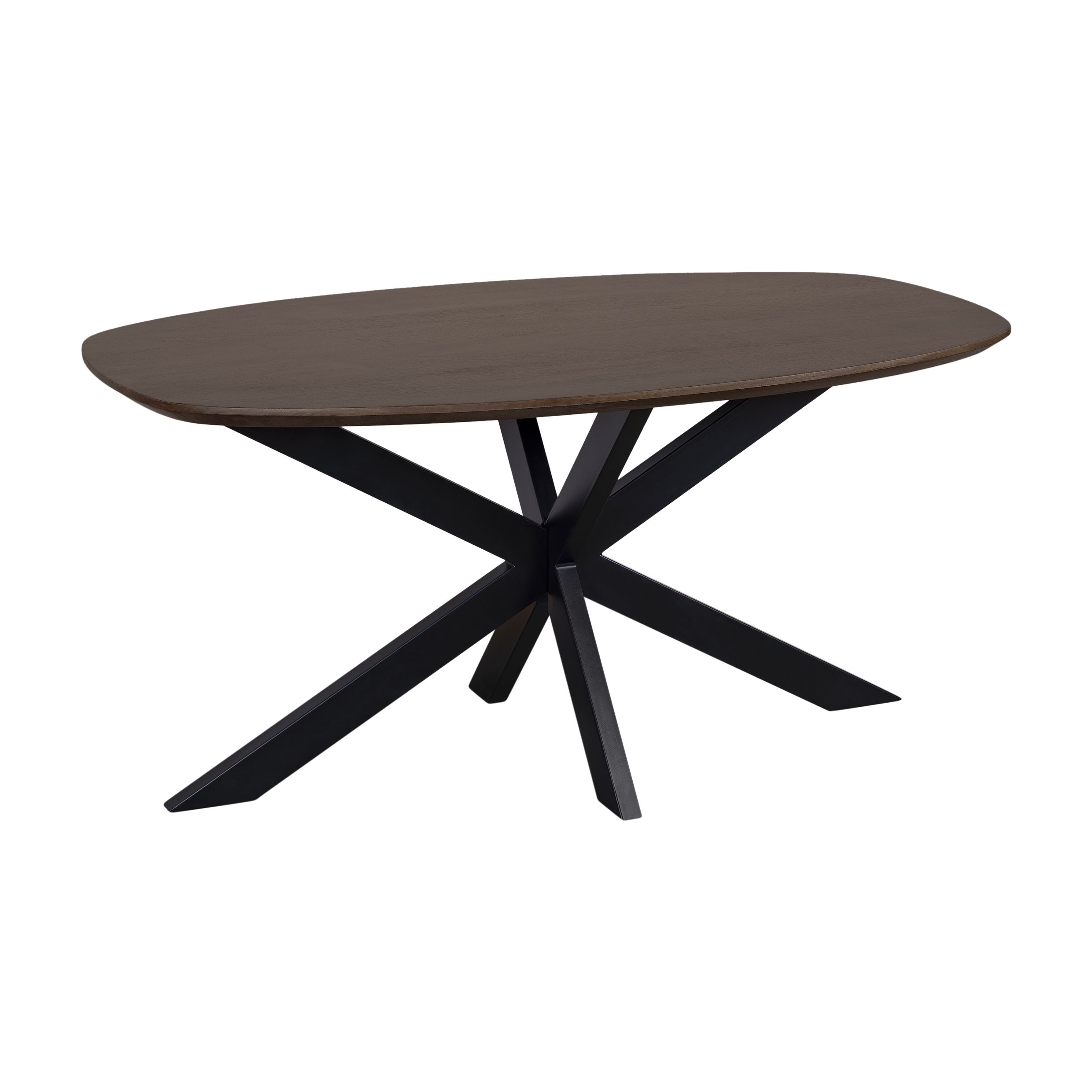 Sofia eettafel – Deens ovaal, walnoetbruin & stalen kruispoot – QUVIO