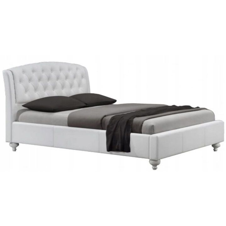 Sofia tweepersoonsbed 160 × 200 cm – Modern wit design met eco‑leer en massief houten frame