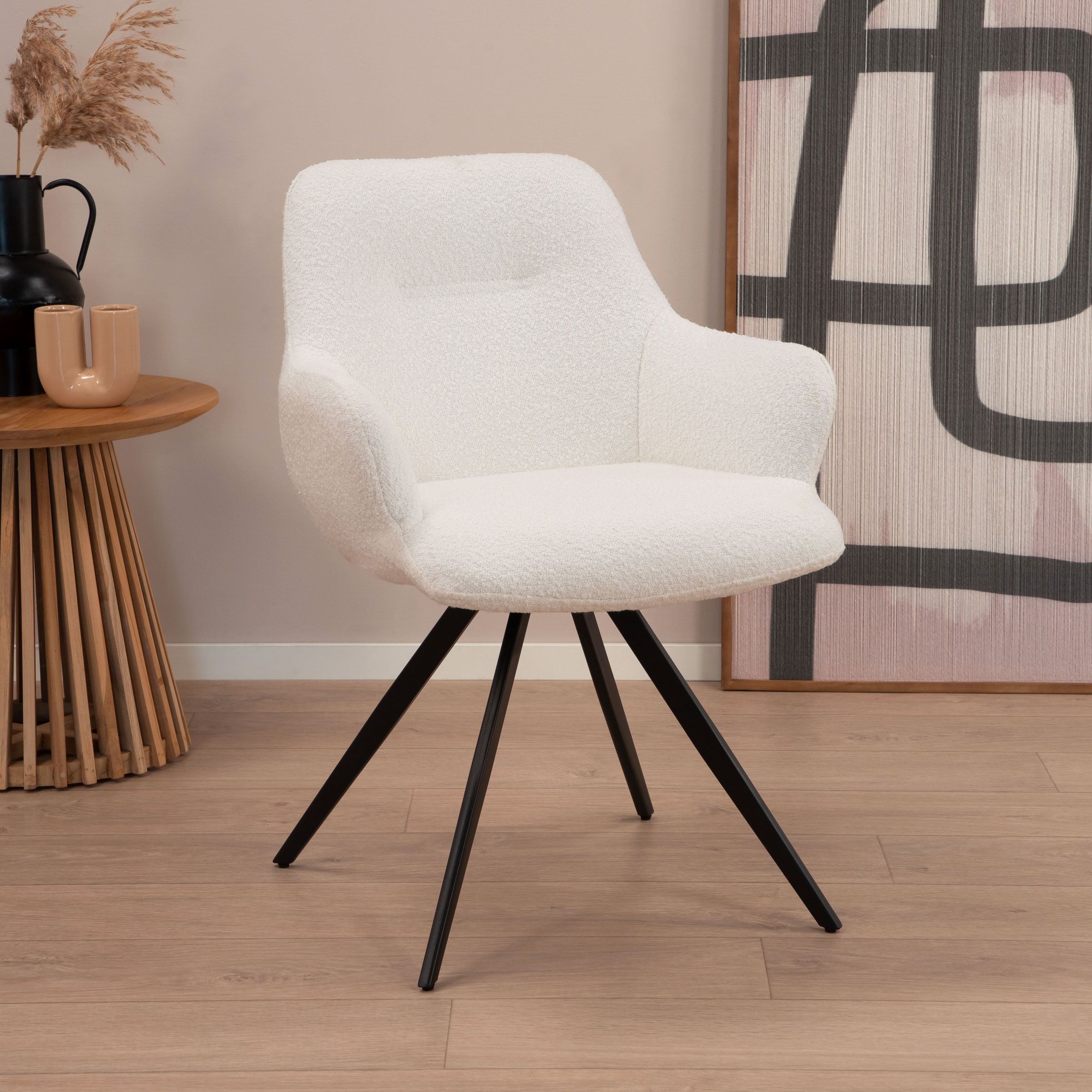 Sohome Draaibare Eetkamerstoel Aimée – Luxe Bouclé, Wit