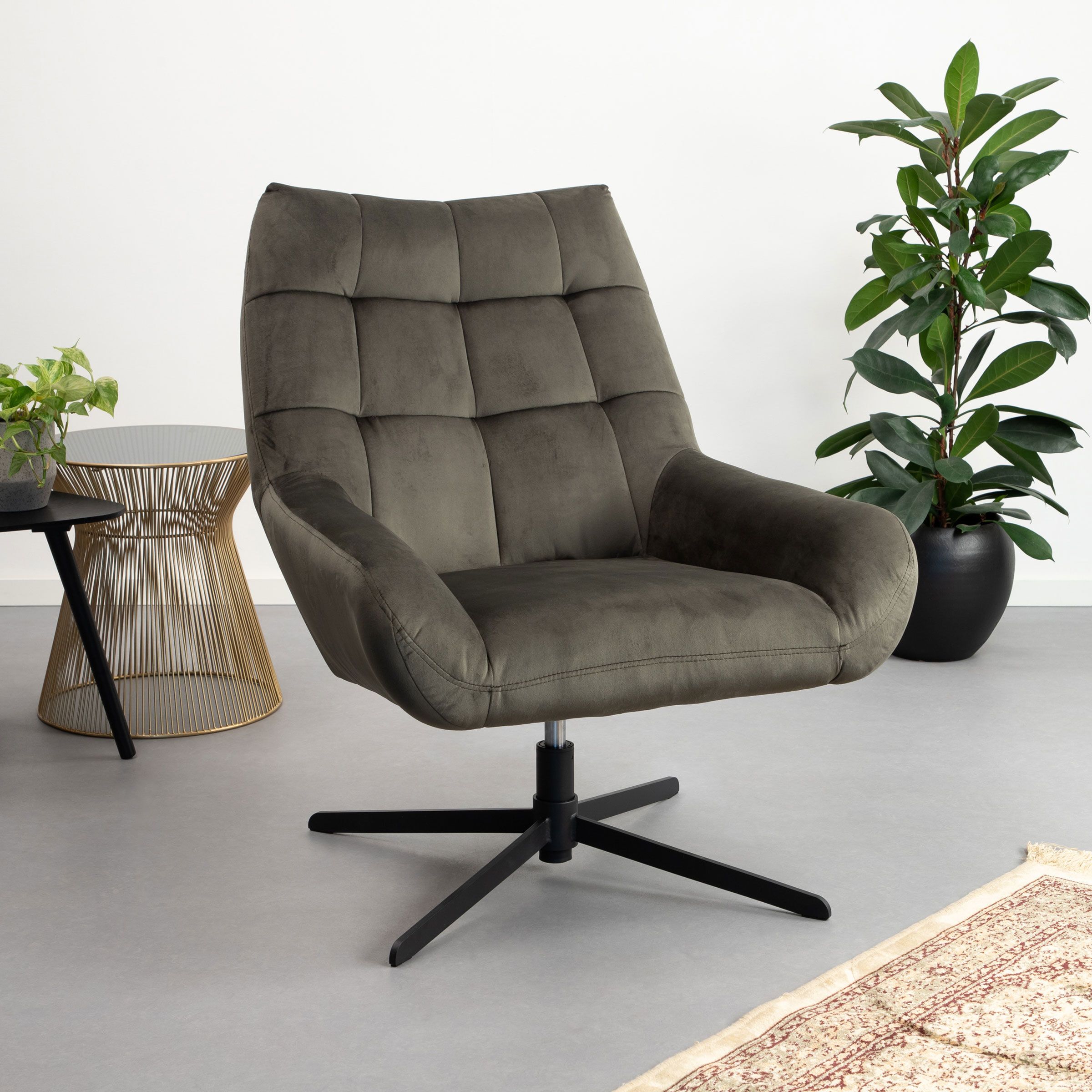 Sohome Draaifauteuil Nela Velvet – Luxe groene draaifunctie voor elke woonkamer