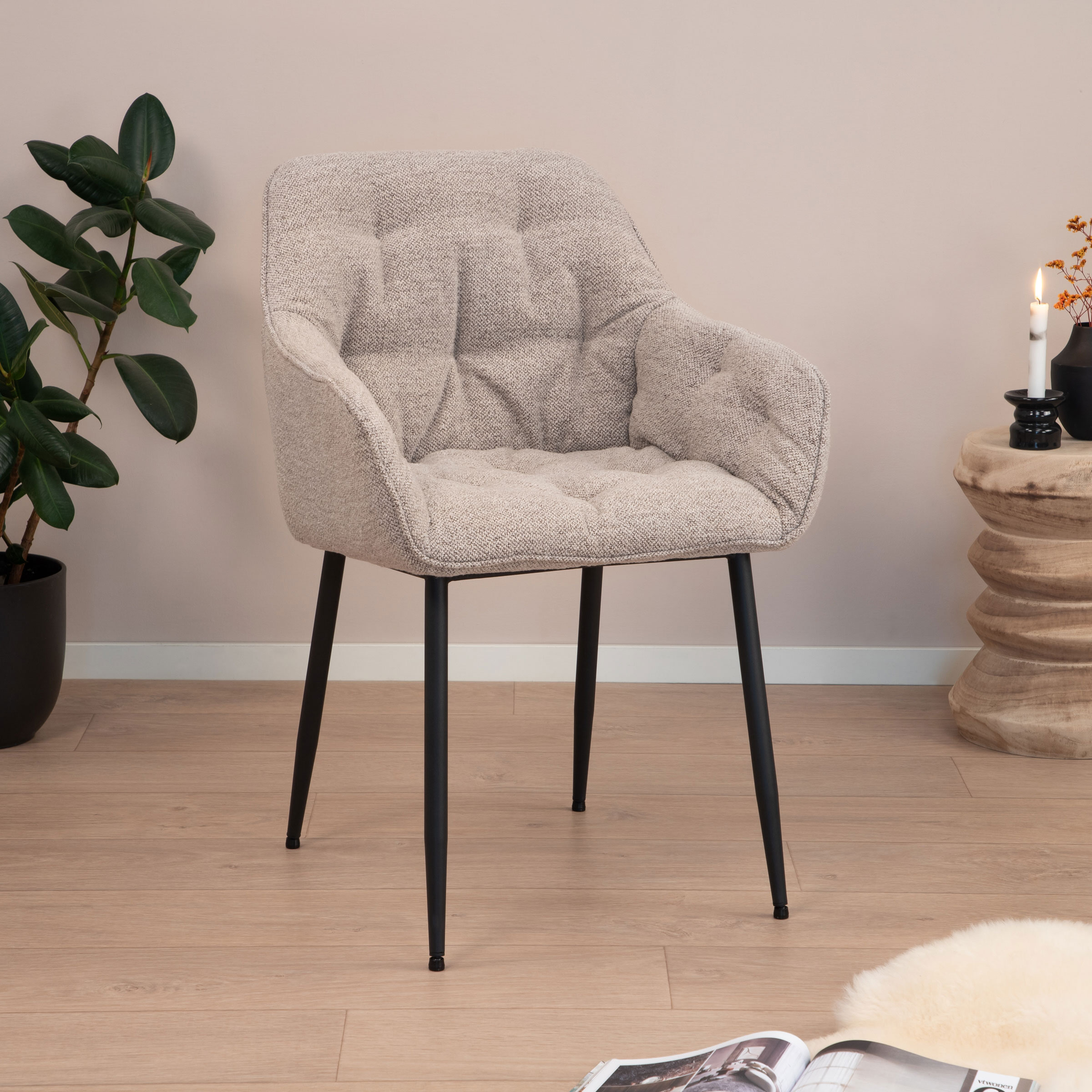 Sohome Milly Eetkamerstoel – Luxe Bouclé in Beige