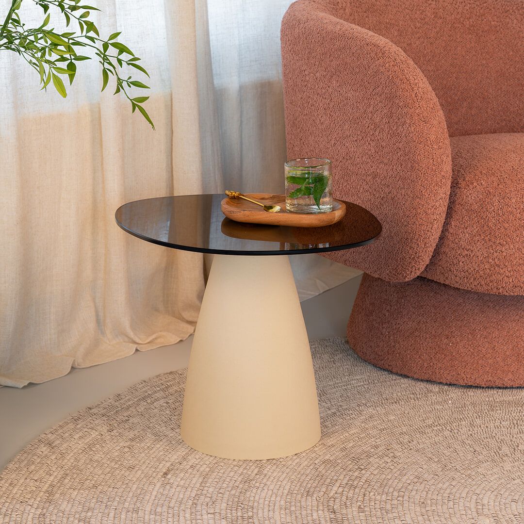 Sohome Jacky Organische Salontafel – Betonlook & Rookglas voor een Stijlvolle Woonkamer