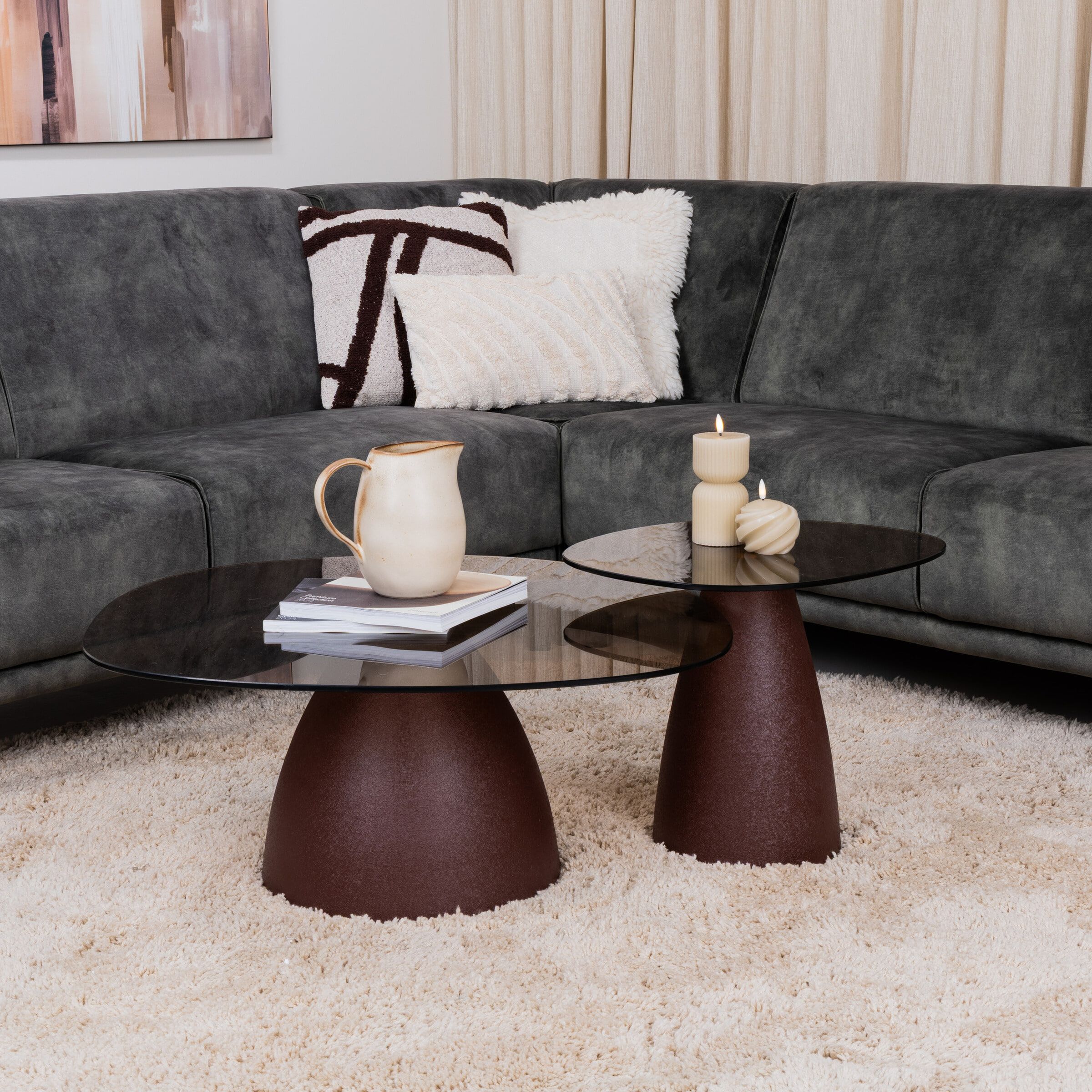 Sohome Jacky Organische Salontafel Set – Moderne burgunder glazen tafels voor elke woonruimte