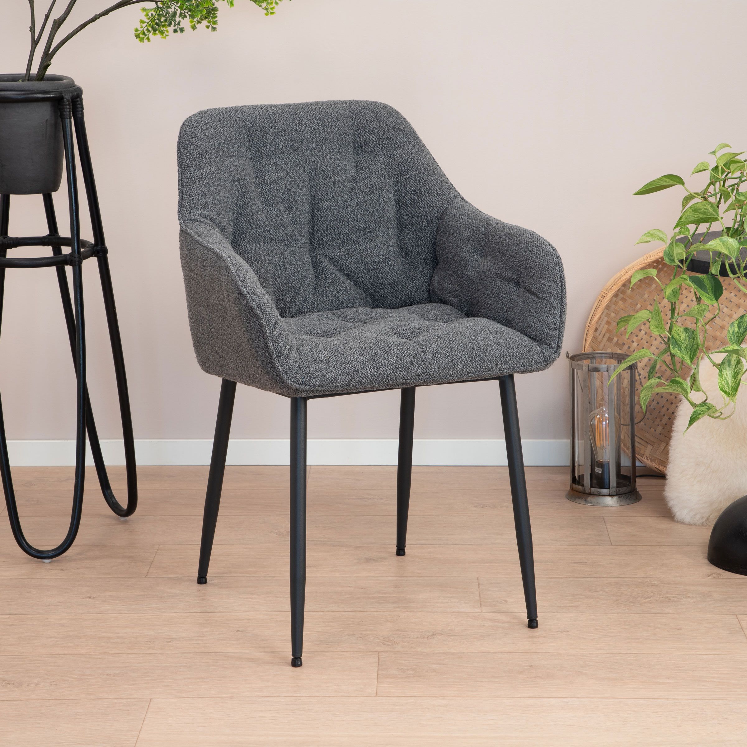 Sohome Milly Bouclé Eetkamerstoel – Antraciet | Tijdloos Design & Comfort