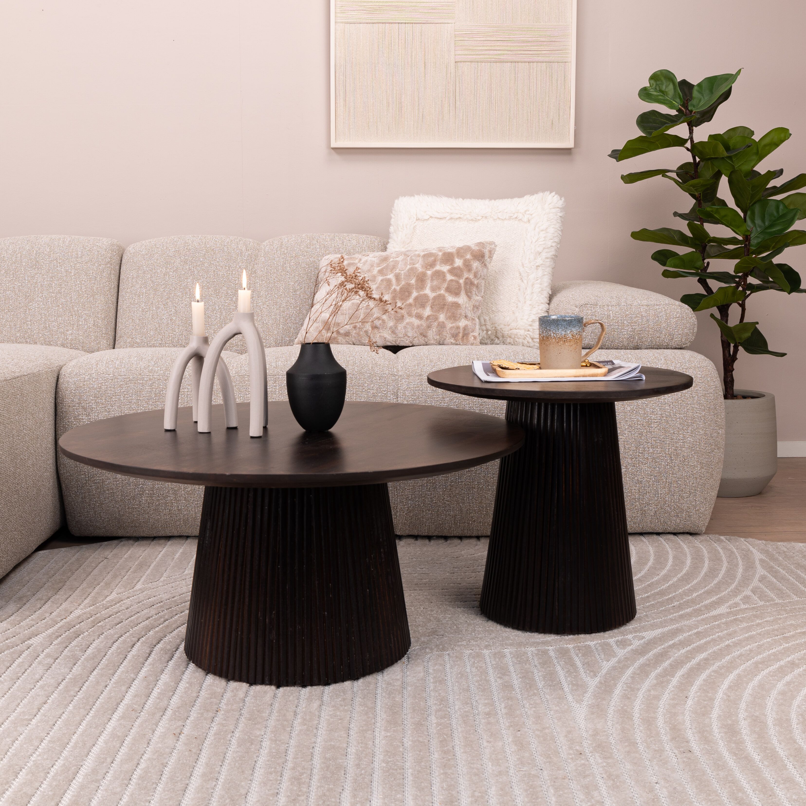 Sohome Olav – Ronde Salontafelset in Warme Walnoot (2‑stukken)