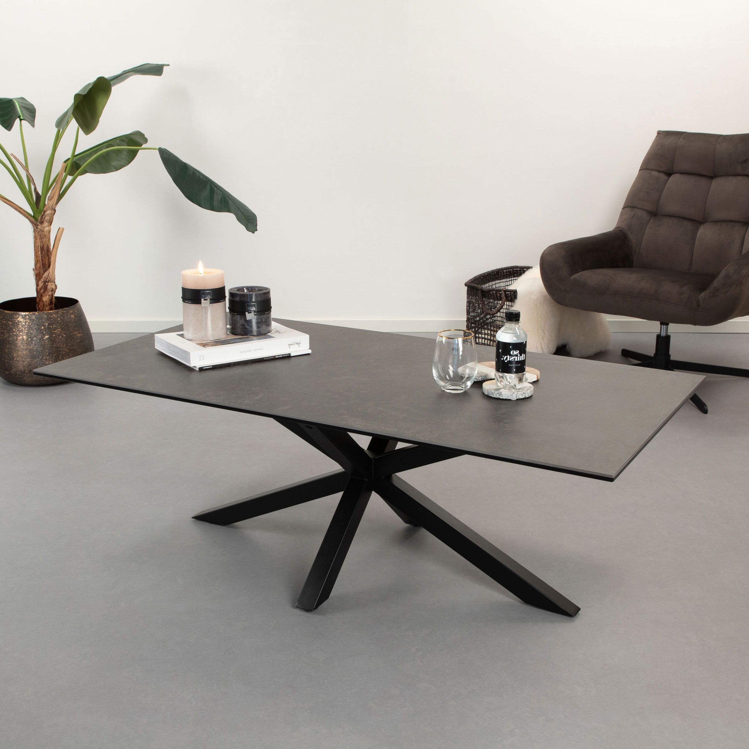 Sohome Parker Salontafel – Zwart, Glazen blad met keramisch oppervlak, 130 × 70 cm
