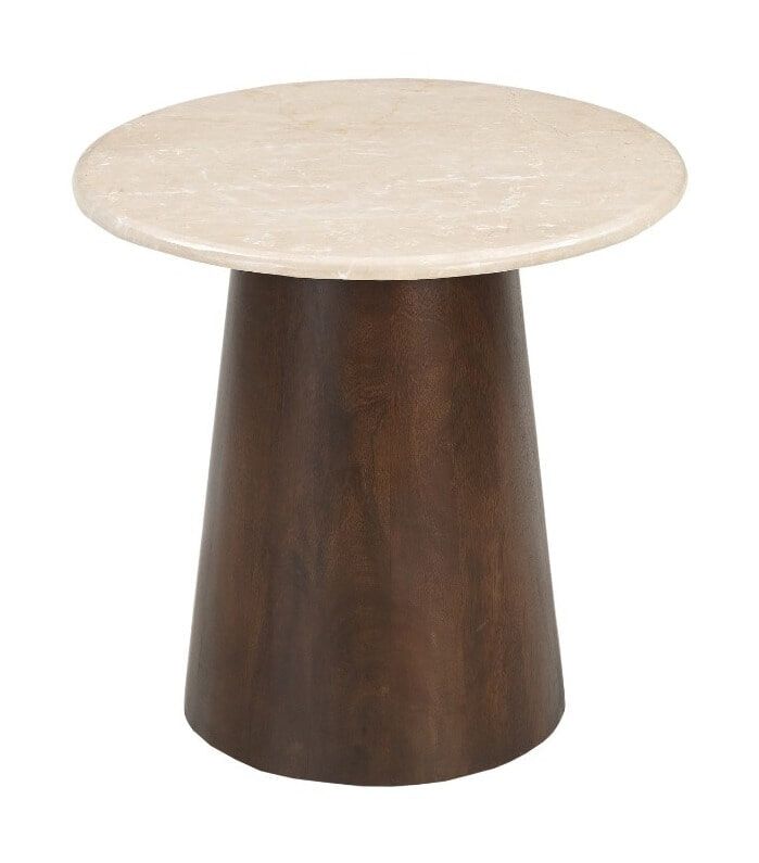 Sohome ronde bijzettafel 45 cm – marmer & mangohout, beige