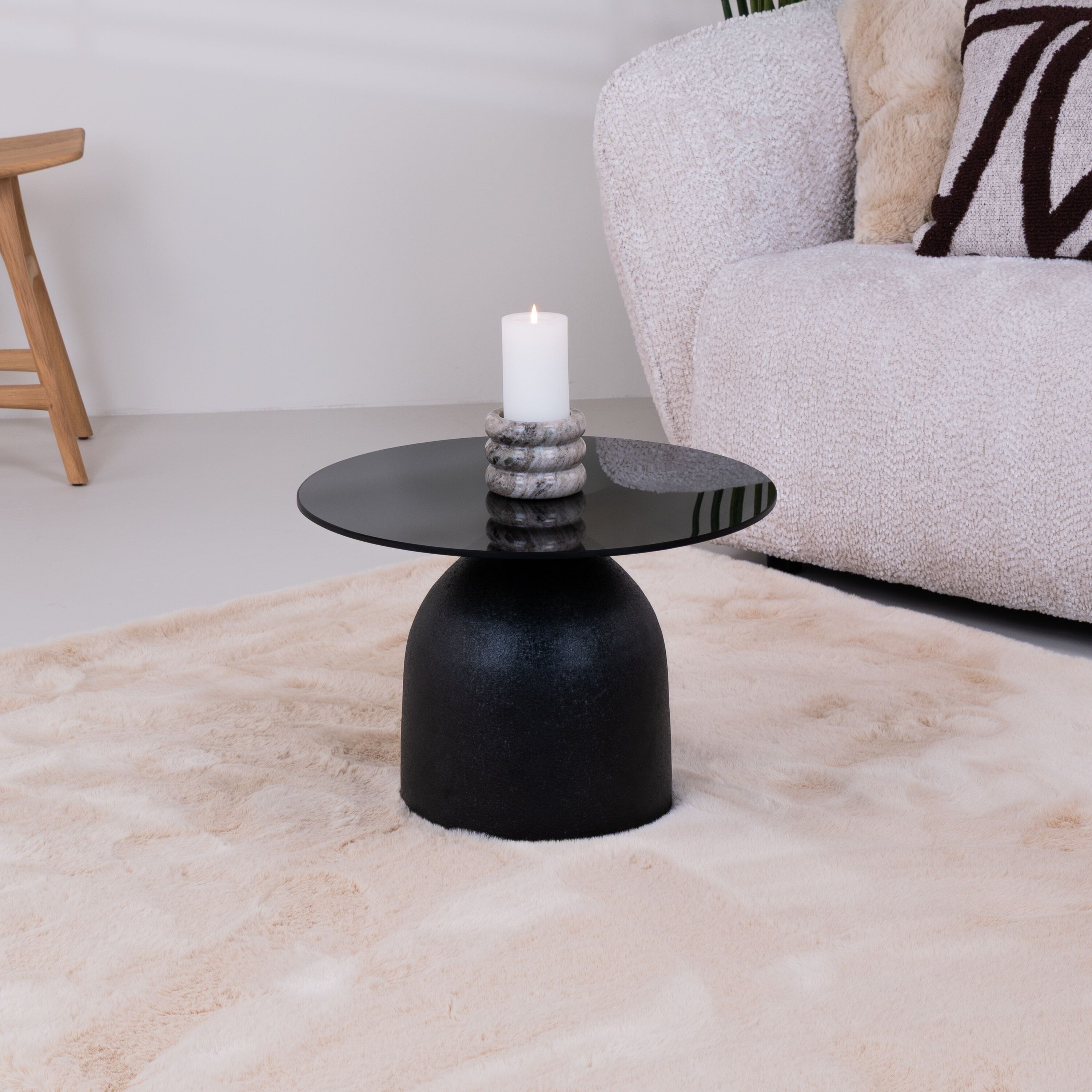 Sohome ronde bijzettafel Indira – stijlvol glas en zwart staal, 50 cm
