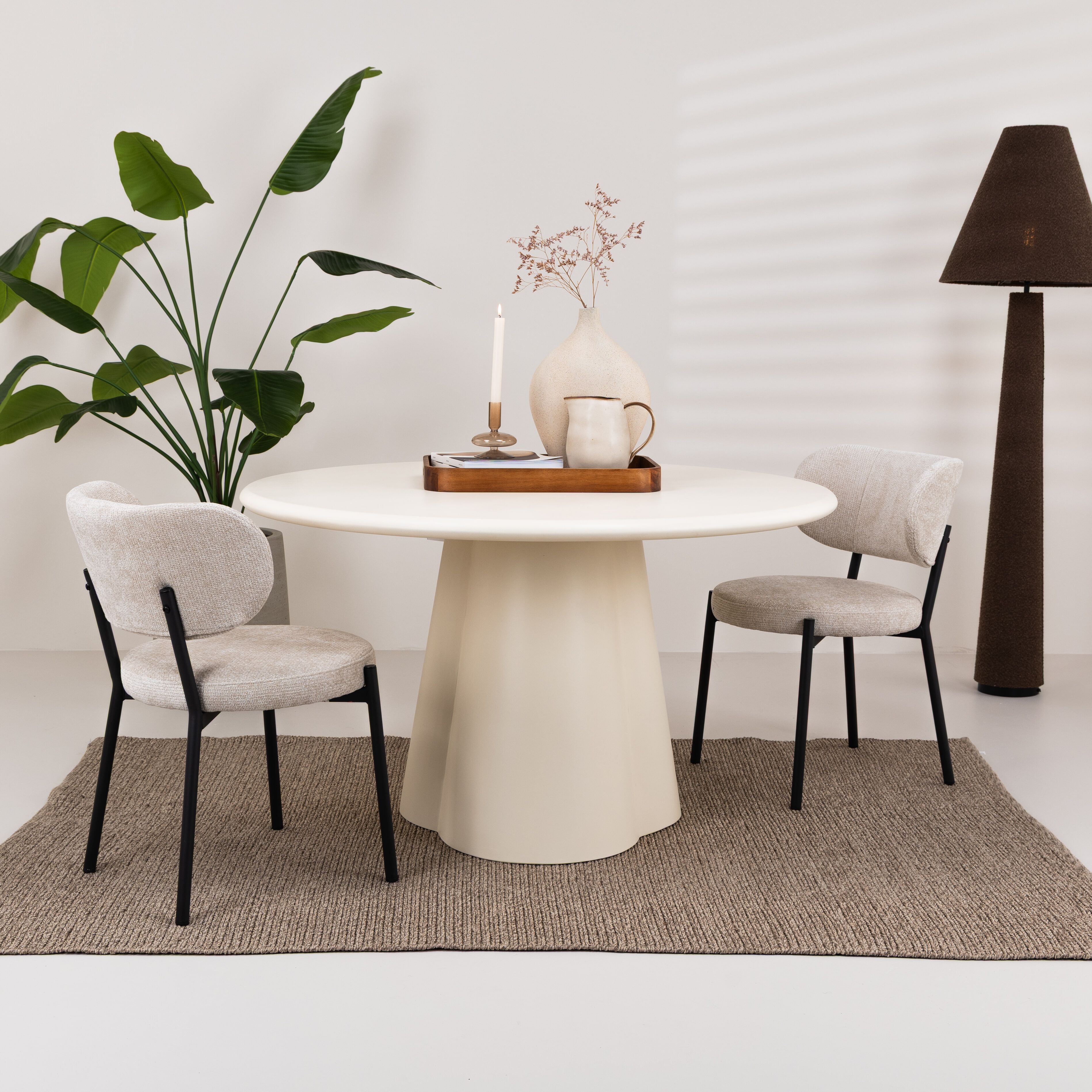 Sohome Ronde Eettafel Scottie Beton – 130 cm Crèmekleurige Eyecatcher voor elke woonkamer