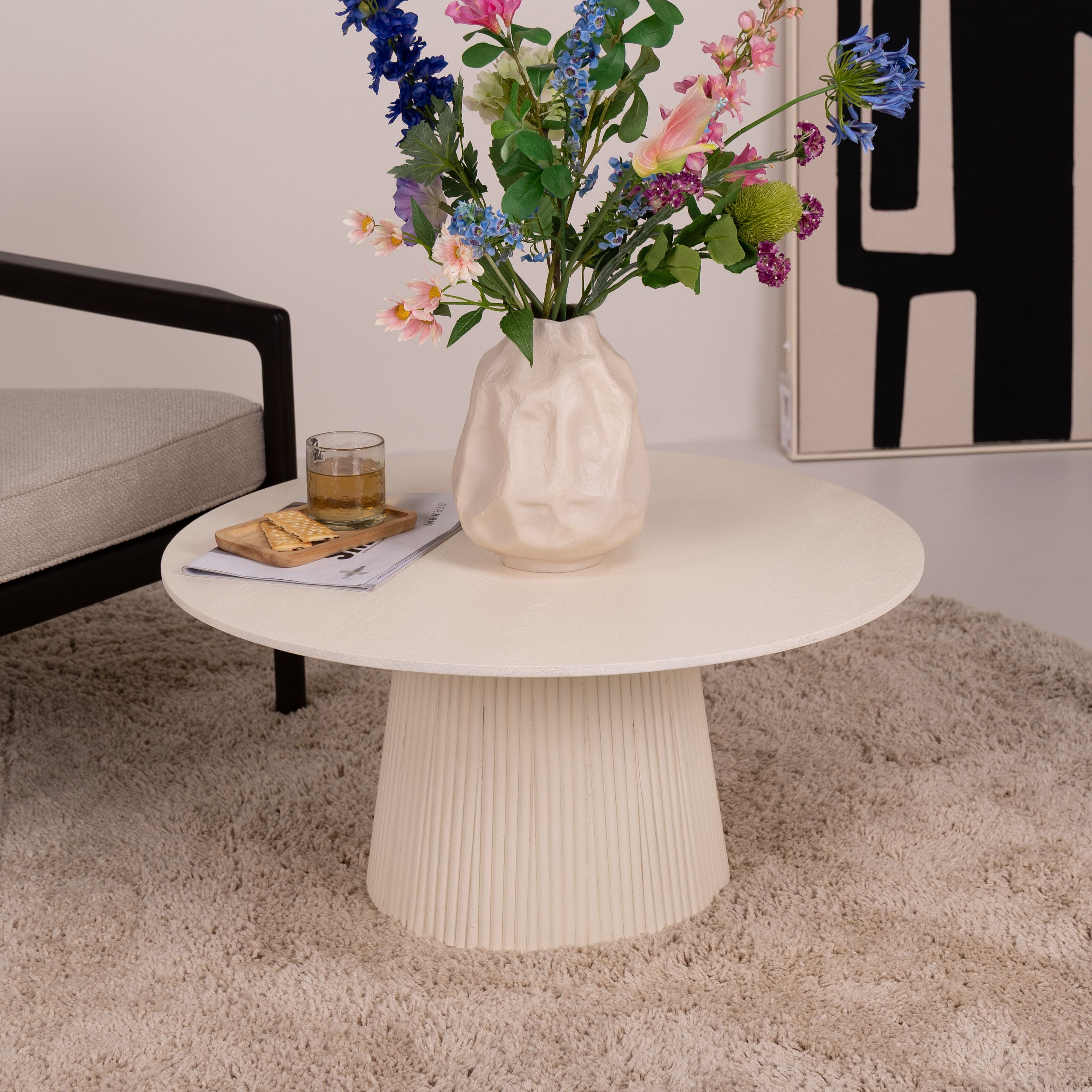 Sohome Ronde Salontafel Puck – Elegante Ivoor Mangohouten Tafel 80 cm