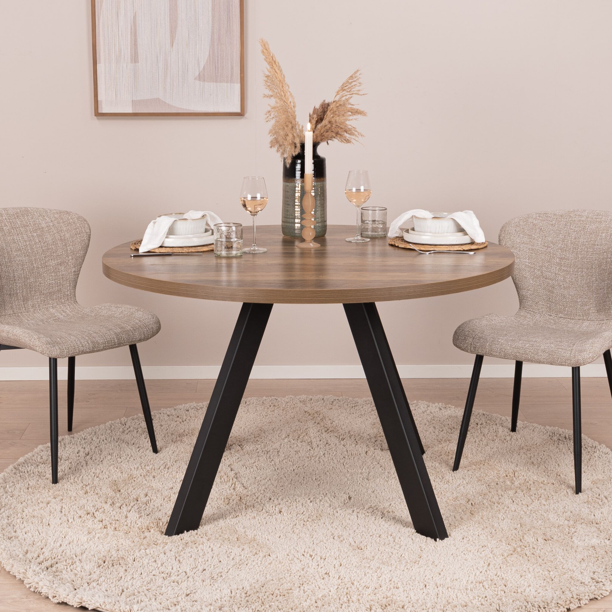Sohome uitschuifbare ronde/ovale eettafel Lias in eikenlook – 120‑210 cm – Naturel