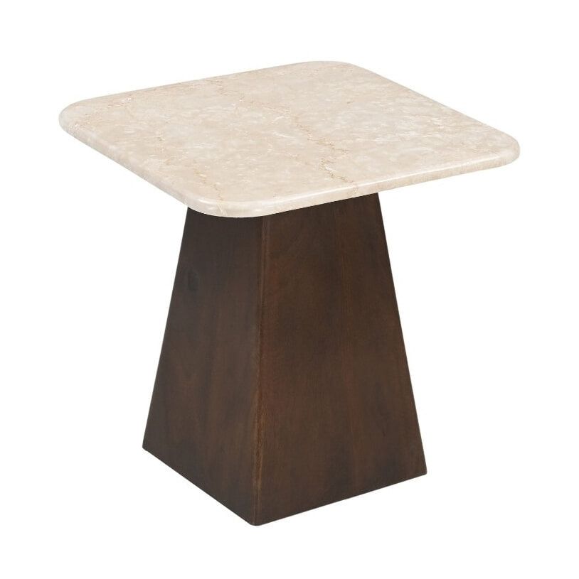 Sohome Vierkante Bijzettafel Margred – Marmer & Mangohout 45×45 cm in Beige