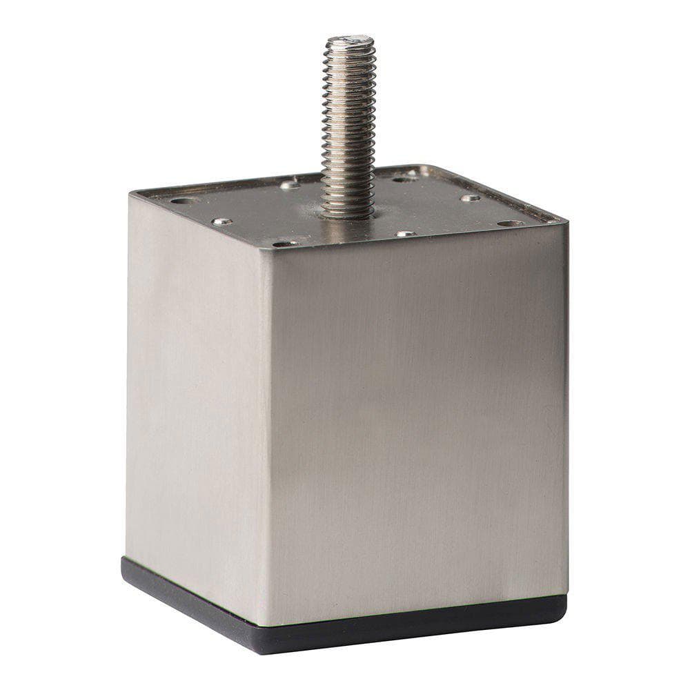 Stalen meubelpoot RVS‑look, vierkant (6 × 6 cm, 7 cm hoog, M10)