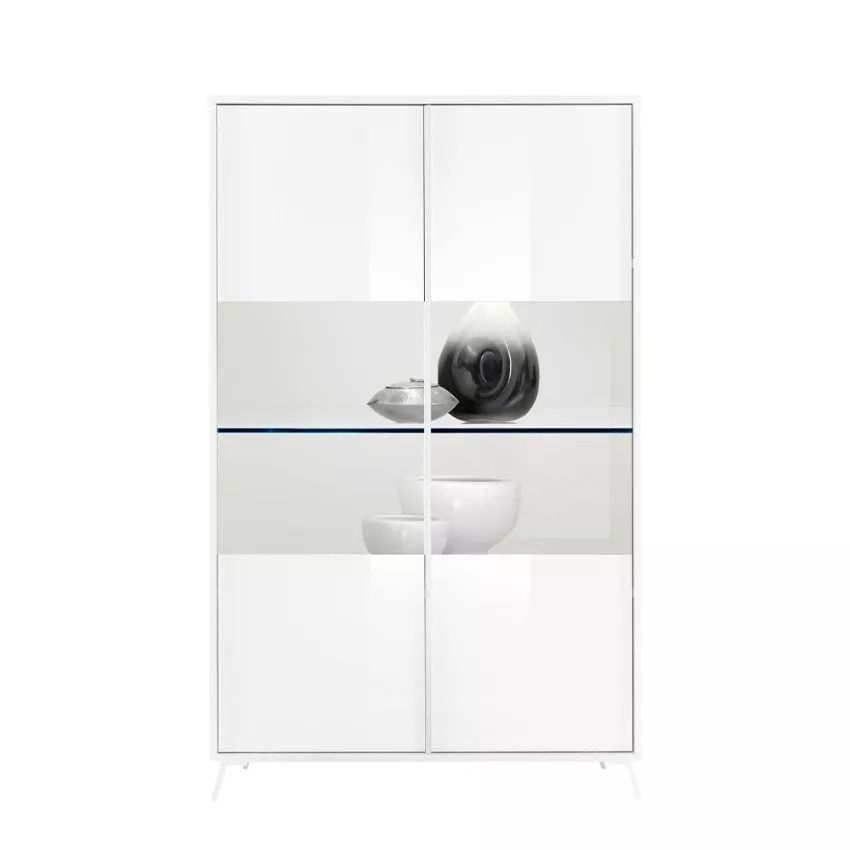 Steel vitrinekast 104 × 174 cm – hoogglans wit, 4 deuren