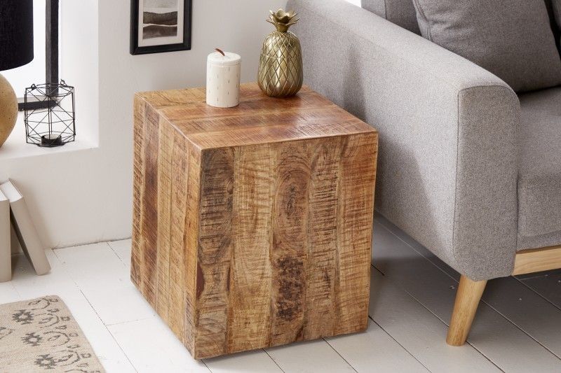 Stevige bijzettafel FACTORY 40 cm – stijlvol mangohout op wielen