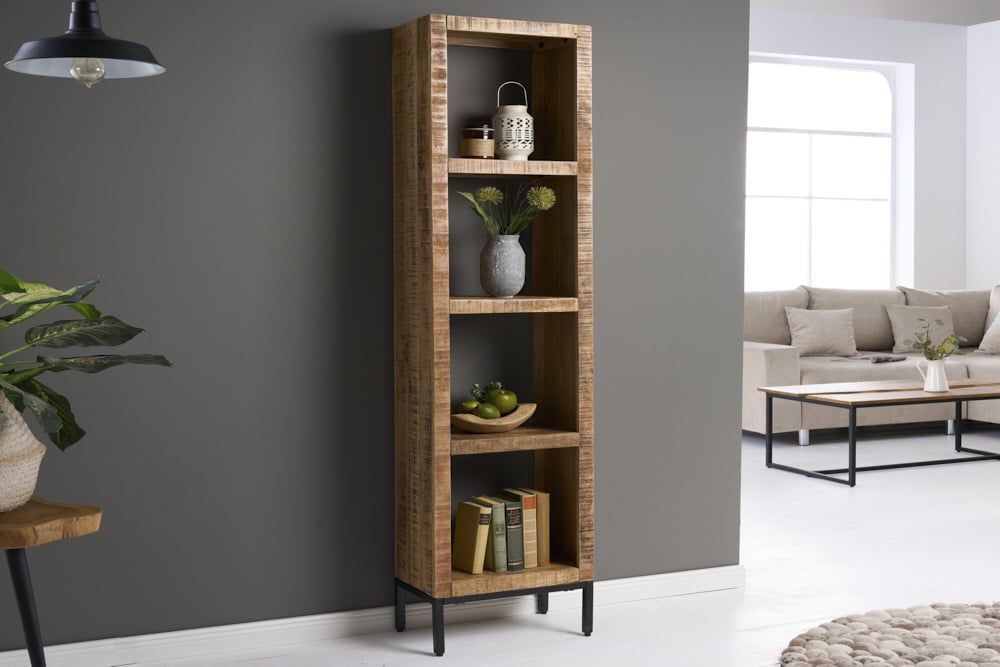 Stevige mangohouten boekenkast IRON CRAFT – 176 cm industrieel design