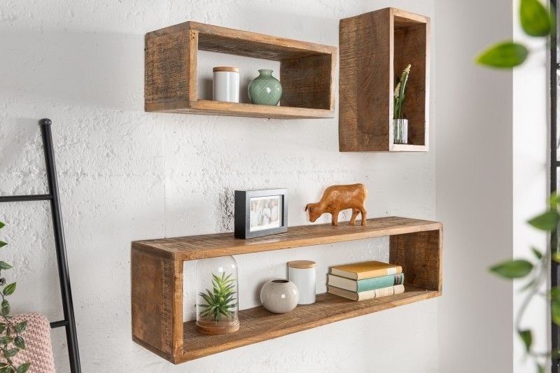 Stevige wandplank set van 3 – Hemingway 94 cm, bruin mangohout