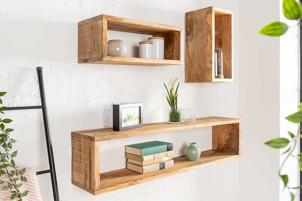 Stevige wandplank set van 3 – Mangohout HEMINGWAY 94 cm | Invicta Interior