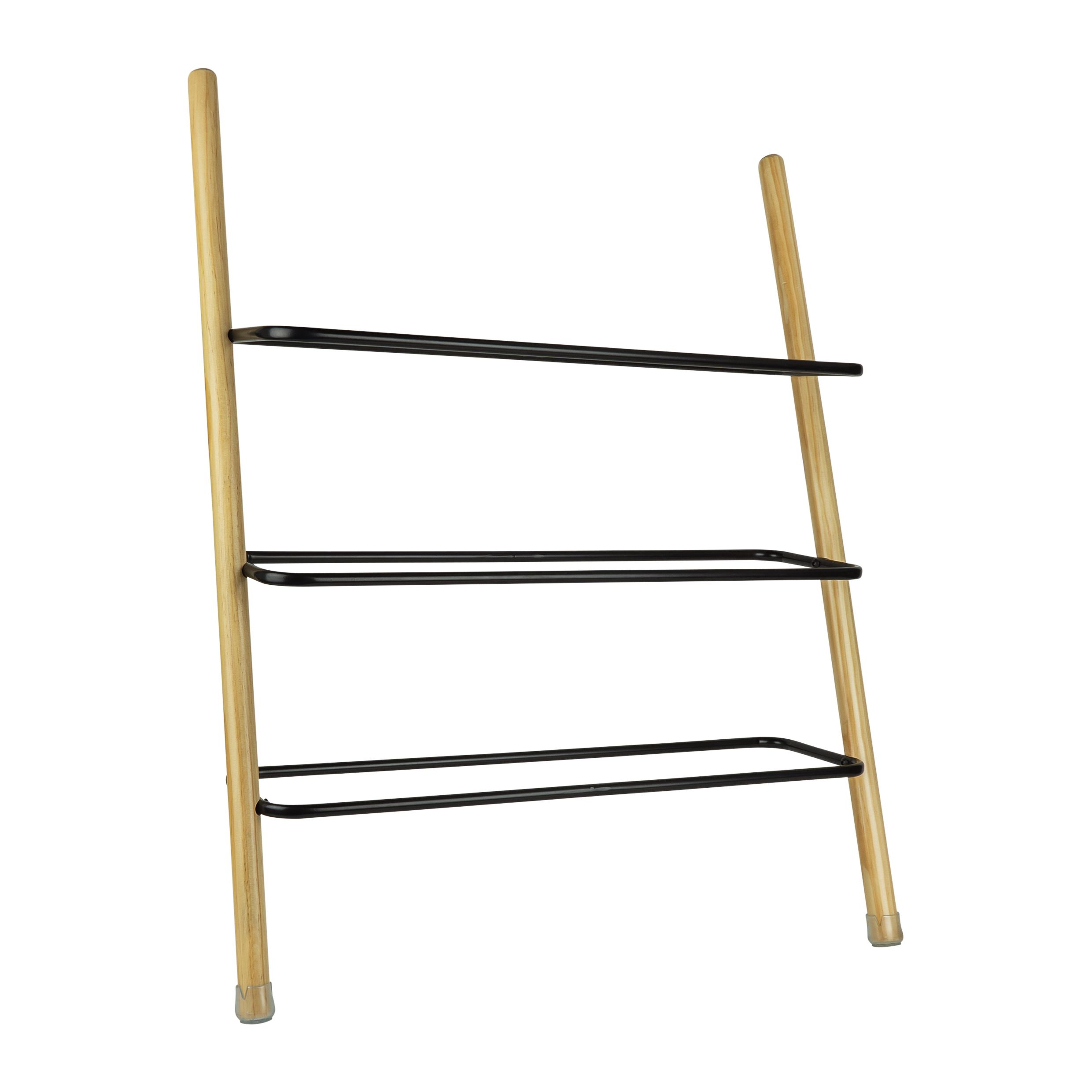 Stijlvol 3‑laags schoenenrek van hout en metaal – QUVIO