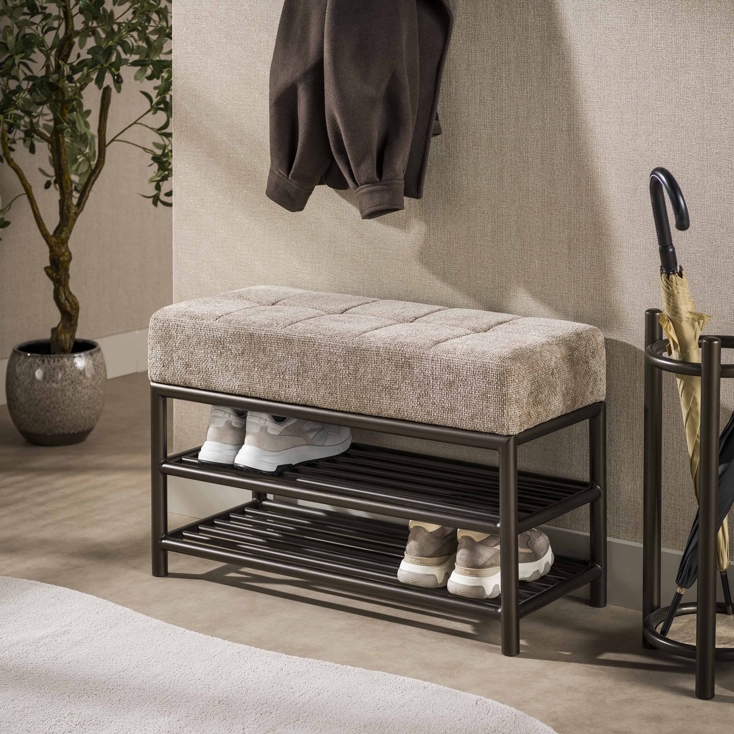 Stijlvol Brons Halbankje Rift van LifestyleFurn – Compacte 85 cm Zitbank