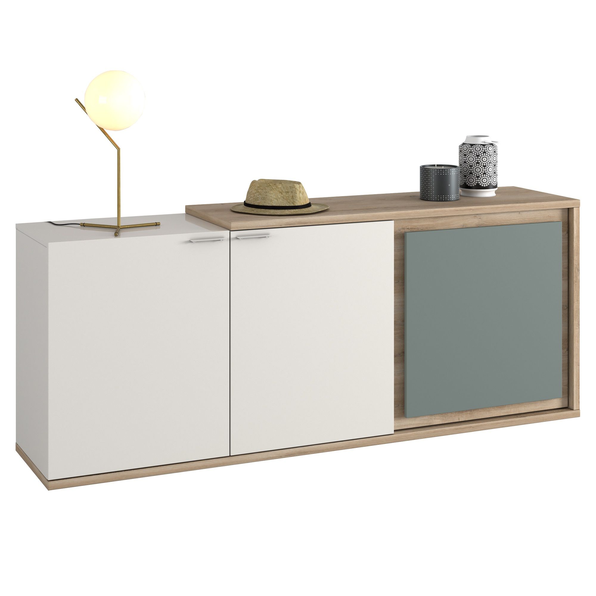 Stijlvol dressoir Asola – 200 cm breed met 3 deuren, LED‑verlichting en soft‑close