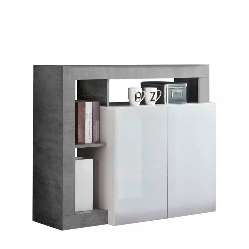 Stijlvol Dressoir Hamburg – 108 cm Breed, Hoogglans Wit met Betonlook