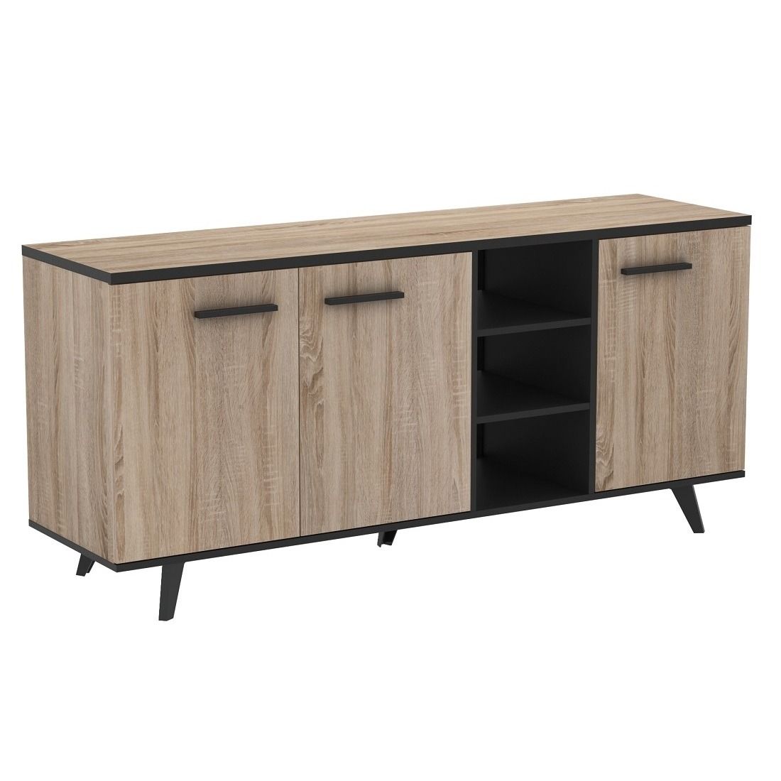 Stijlvol Dressoir Piano 160 cm – Eiken met Zwarte Accenten
