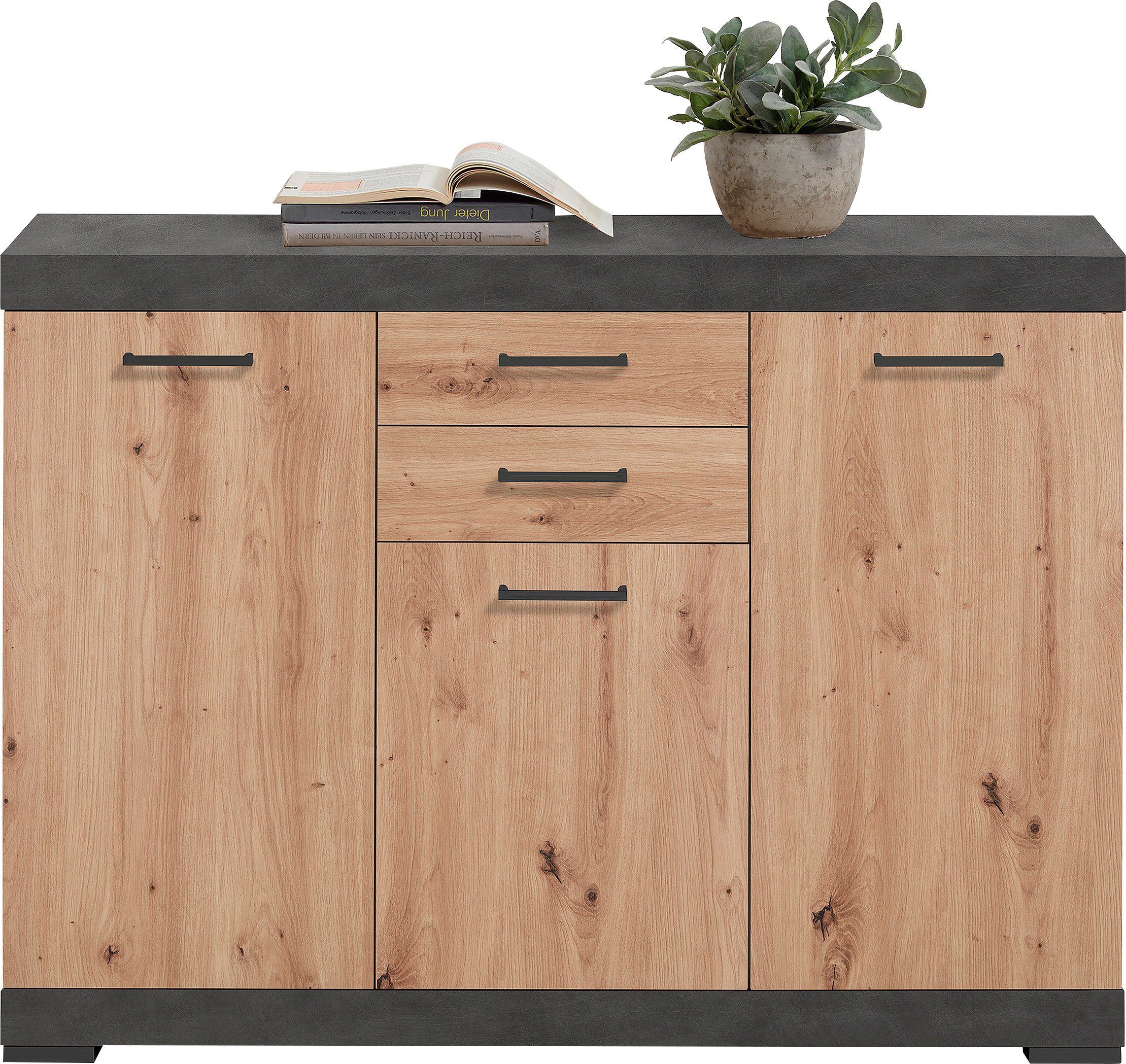 Stijlvol eiken dressoir Bristol 3 – 120 cm breed met antraciet accenten